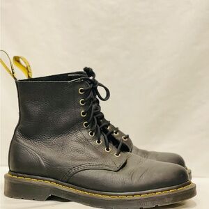 Dr. Martens Black Leather Boots with Yellow Stitching